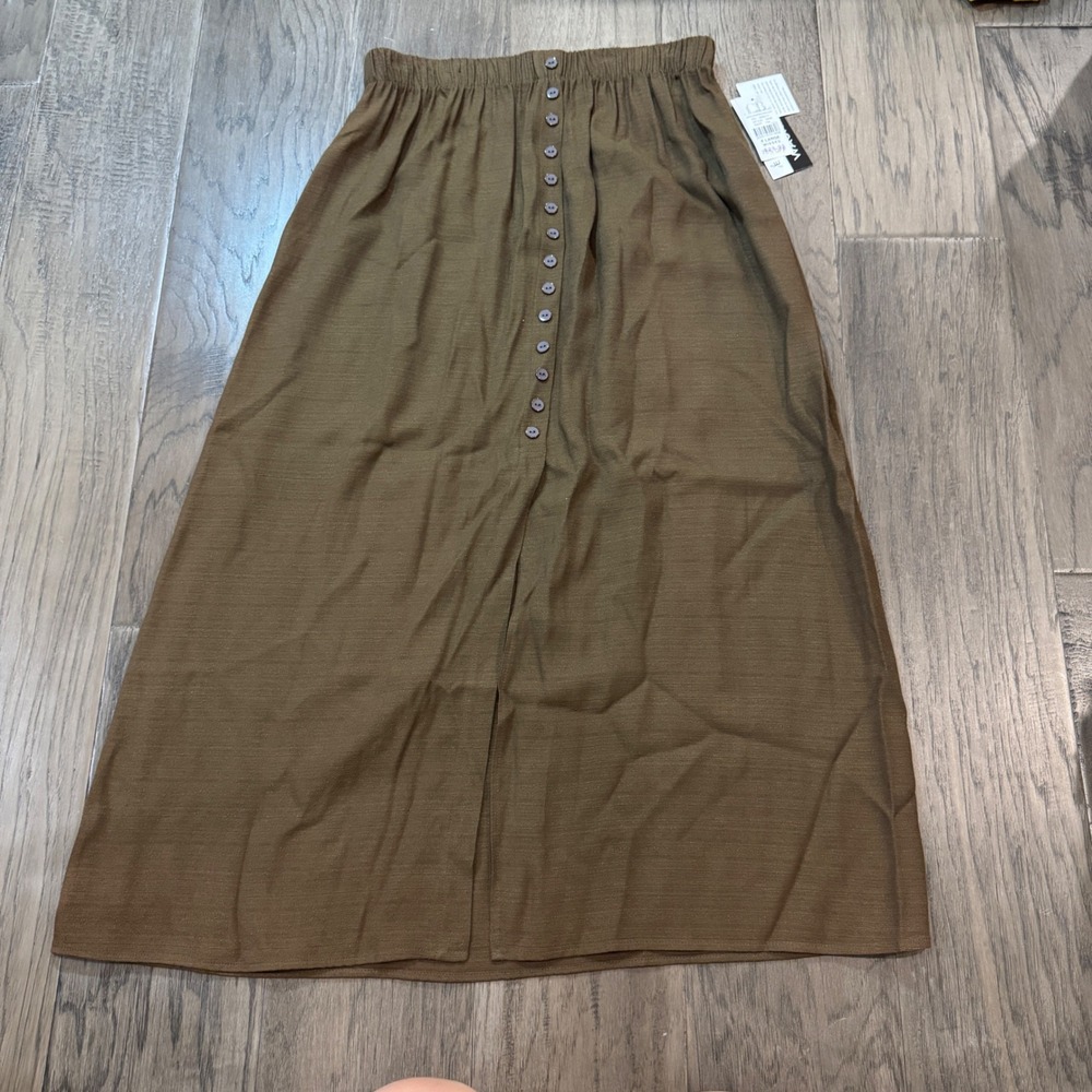 NWT c. b. collections Womens X Large Button Front Elastic Waist Midi Skirt Brown